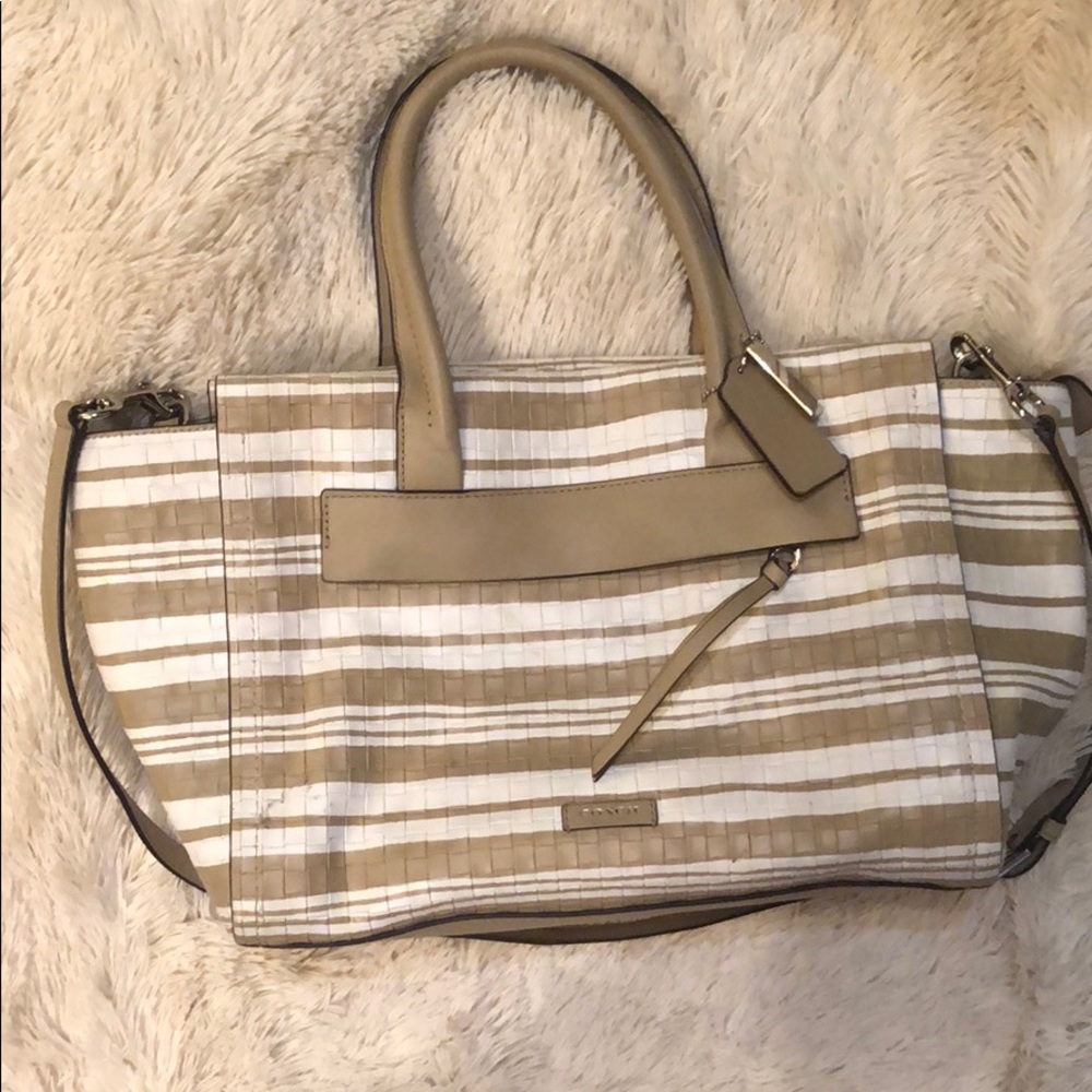 Tan and white striped Coach Bag